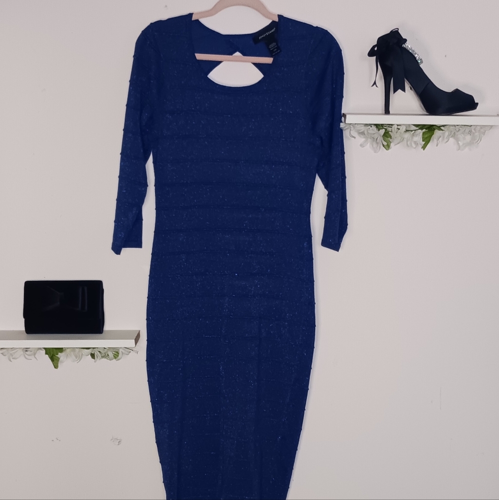 Blue ribbed fitted dress